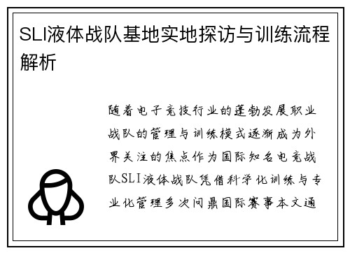 SLI液体战队基地实地探访与训练流程解析